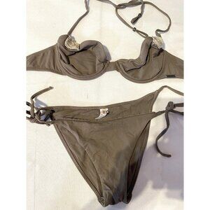KENZO Tan Nude Two Piece Bikini Set Top Sz 34C + Bottom Sz 12 Bathing Suit